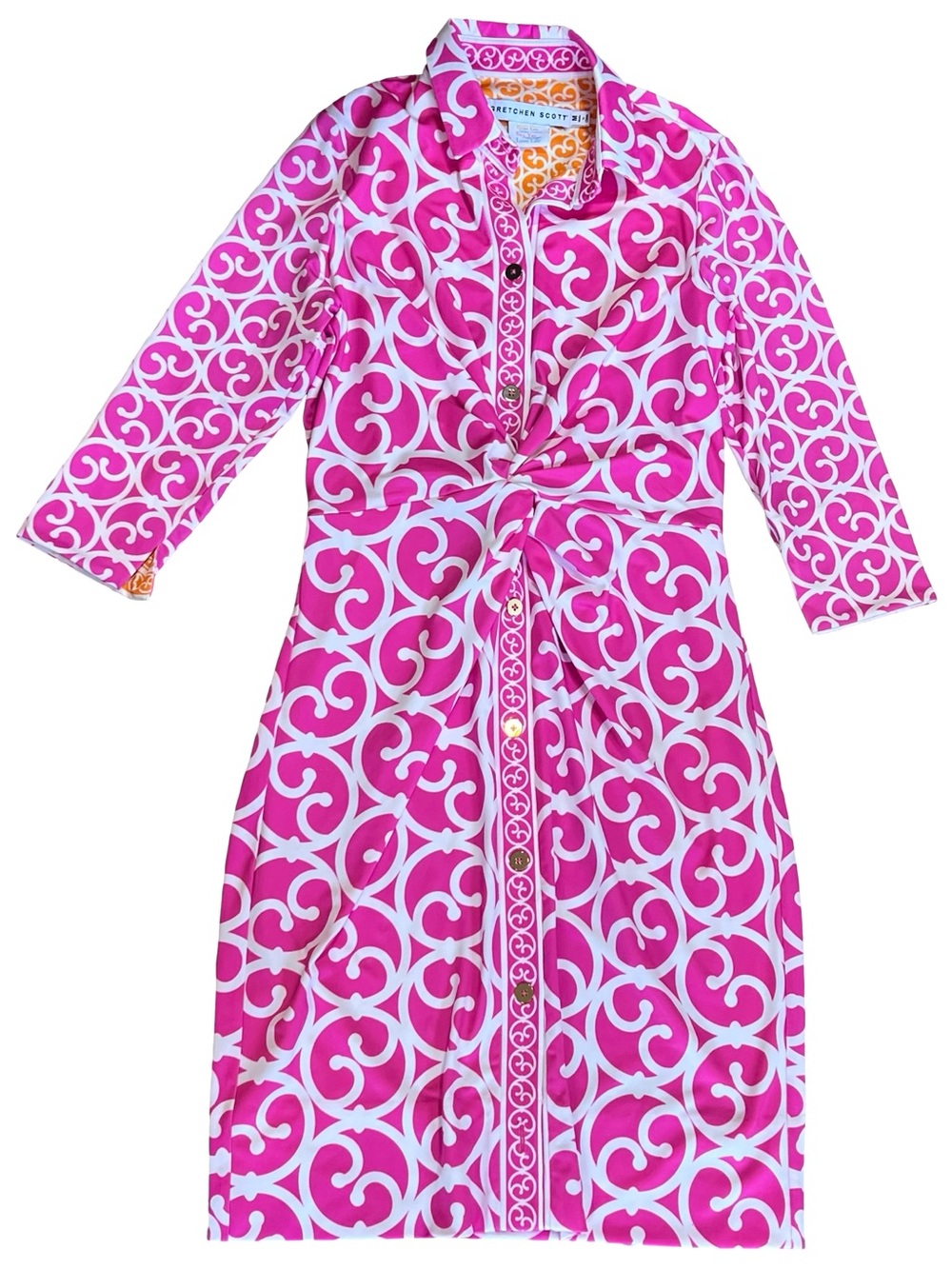 Gretchen Scott Women’s Sz M Pink Twist and Shout Dress Geometric Print Stretch - Picture 3 of 16
